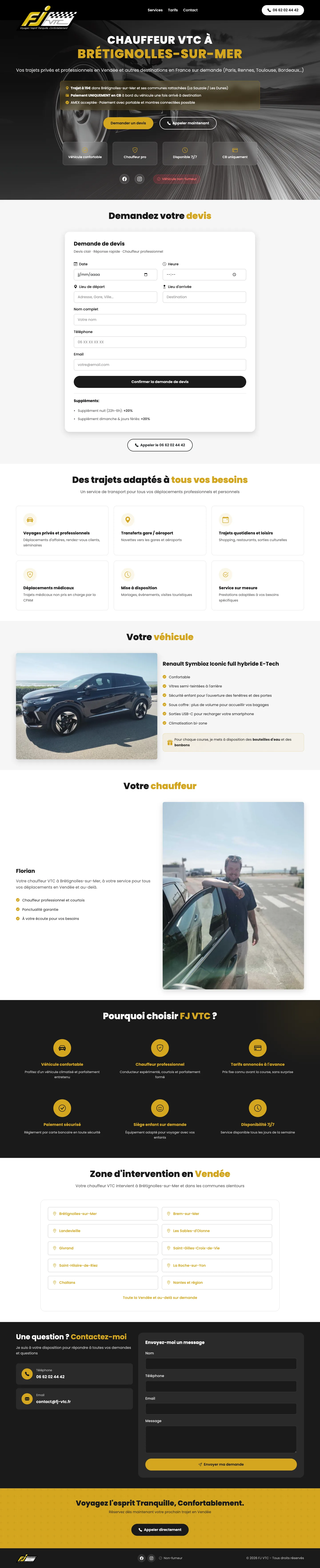 Page d’accueil de FJ VTC sur ordinateur